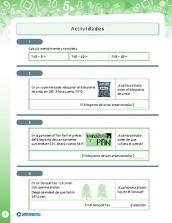 Resolución de problemas que involucra adición y sustracción de números naturales de tres dígitos 4