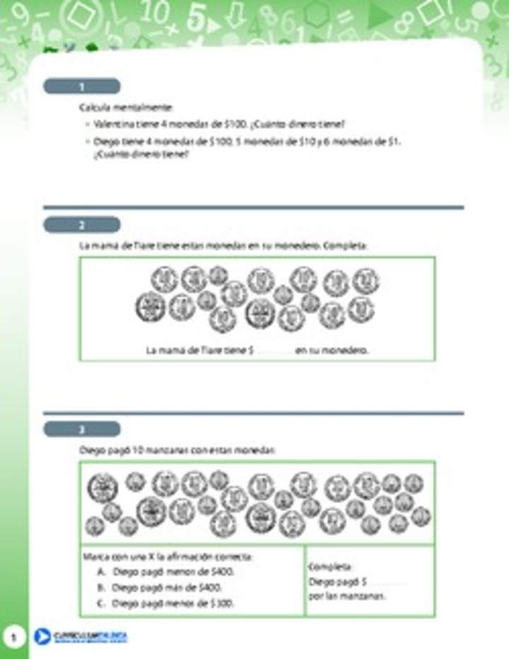 Resolución de problemas que involucra contar o usar dinero 3