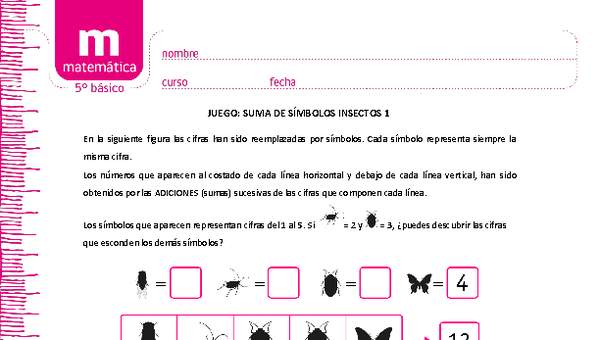 Juego: suma de símbolos insectos 1