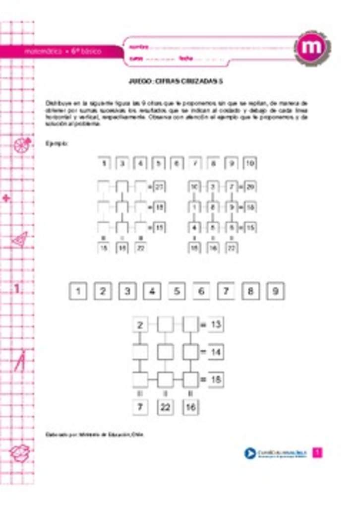 Juego: cifras cruzadas 5