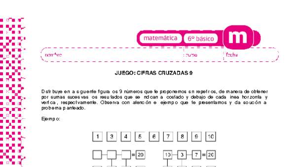 Juego : cifras cruzadas 9