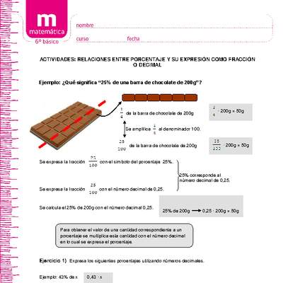 Relaciones entre porcentaje y su expresión como fracción o decimal