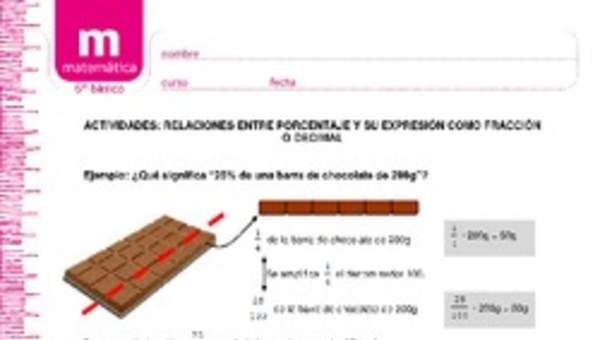 Relaciones entre porcentaje y su expresión como fracción o decimal