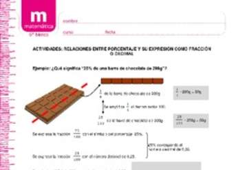 Relaciones entre porcentaje y su expresión como fracción o decimal
