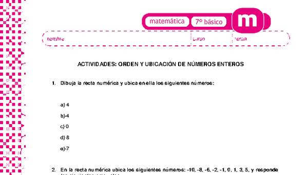 Orden y ubicación números enteros