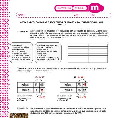 Calcular problemas relativos a la proporcionalidad directa