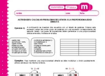 Calcular problemas relativos a la proporcionalidad directa