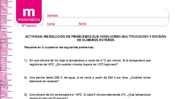 Resolución de problemas números enteros