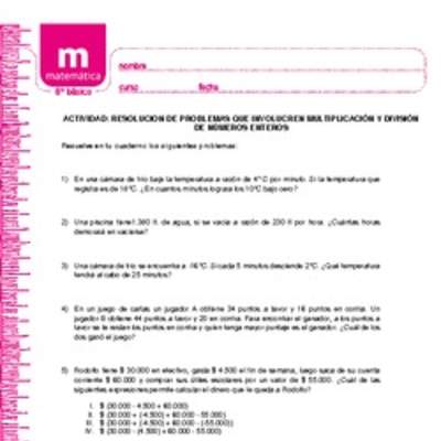 Resolución de problemas números enteros