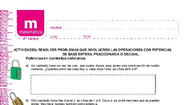 Resolver problemas que involucren las operaciones con potencias de base entera, fraccionaria o decimal