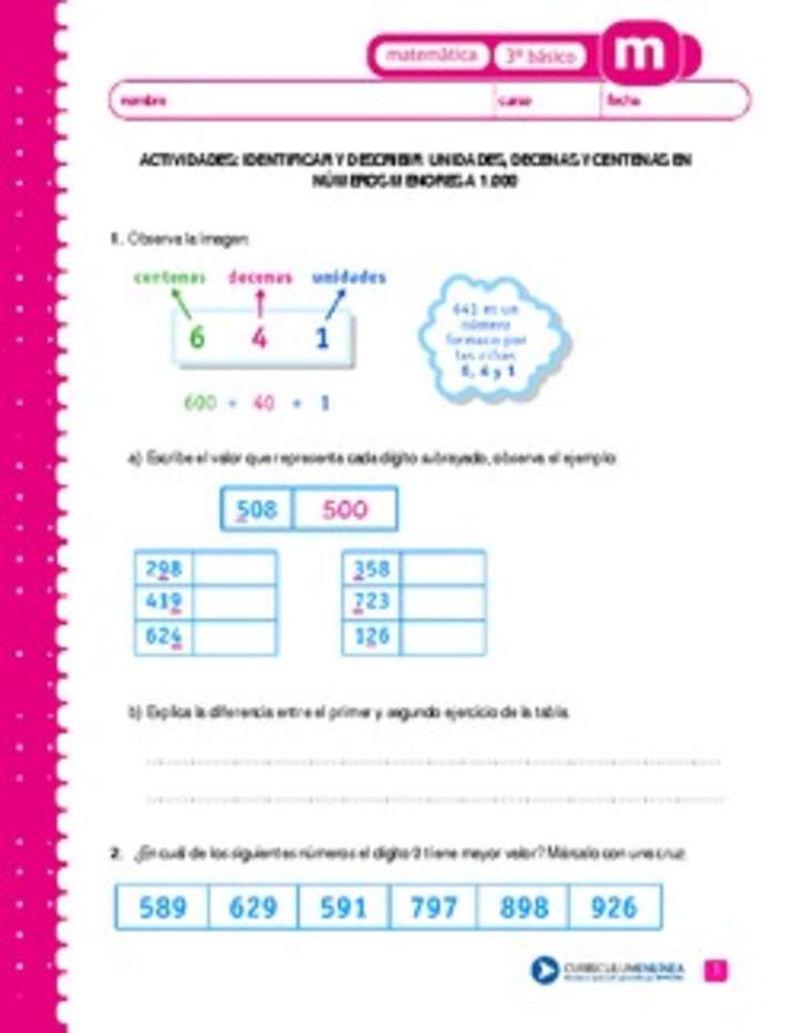 Identificar Y Describir Unidades Decenas Y Centenas En Números Menores