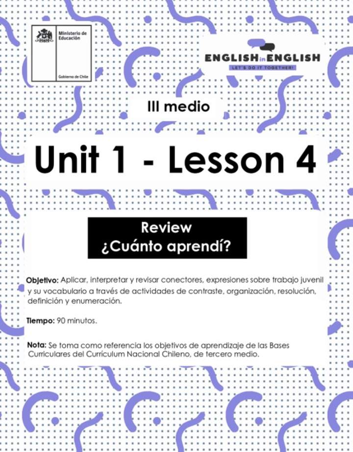 Actividades: 3° Medio Unidad 1 - Lesson 4