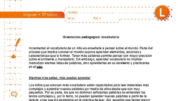 Orientación pedagógica: Vocabulario
