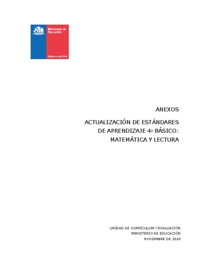 Anexos Actualización de Estándares de Aprendizaje para 4º básico