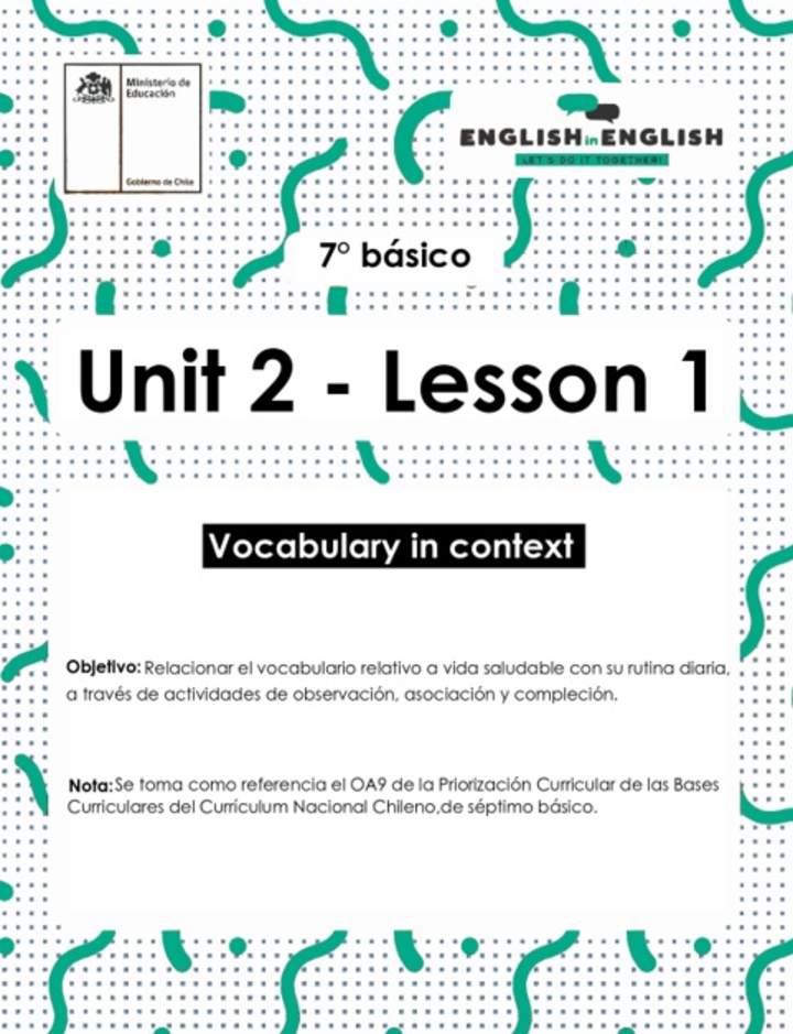 Actividades: 7° Básico Unidad 2 - Lesson 1