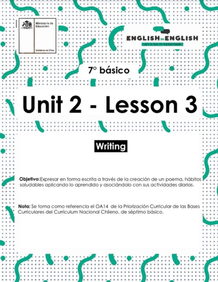 Actividades: 7° Básico Unidad 2 - Lesson 3