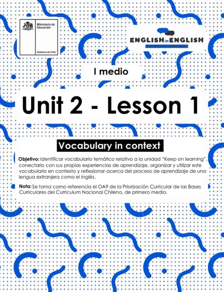 Actividades: 1° Medio Unidad 2 - Lesson 1