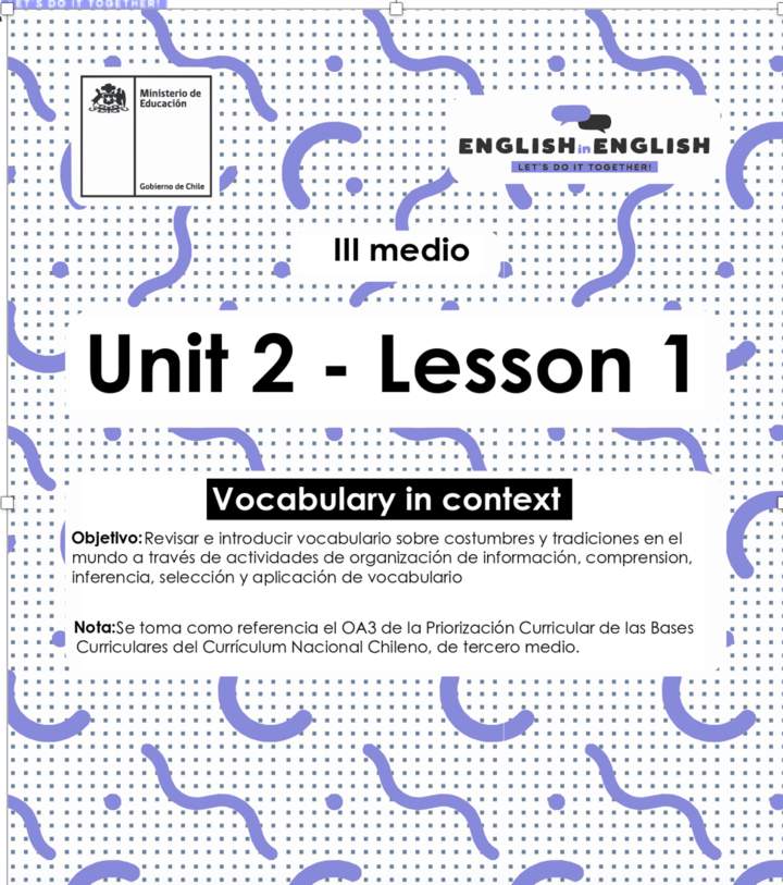 Actividades: 3° Medio Unidad 2 - Lesson 1