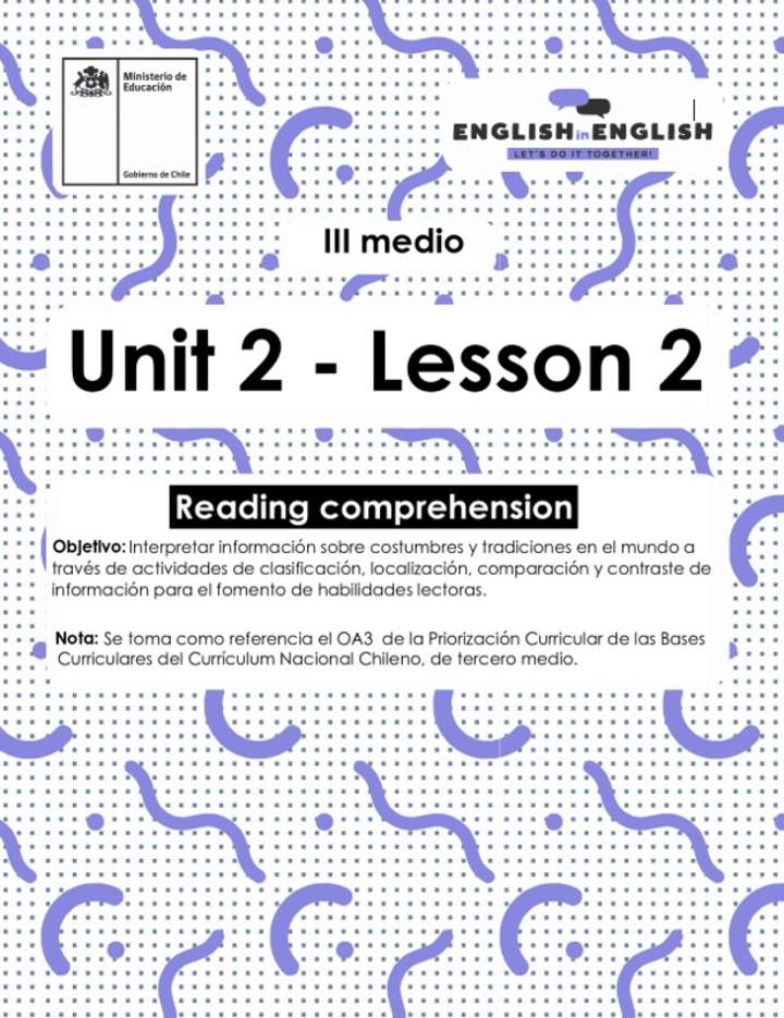 Actividades: 3° Medio Unidad 2 - Lesson 2