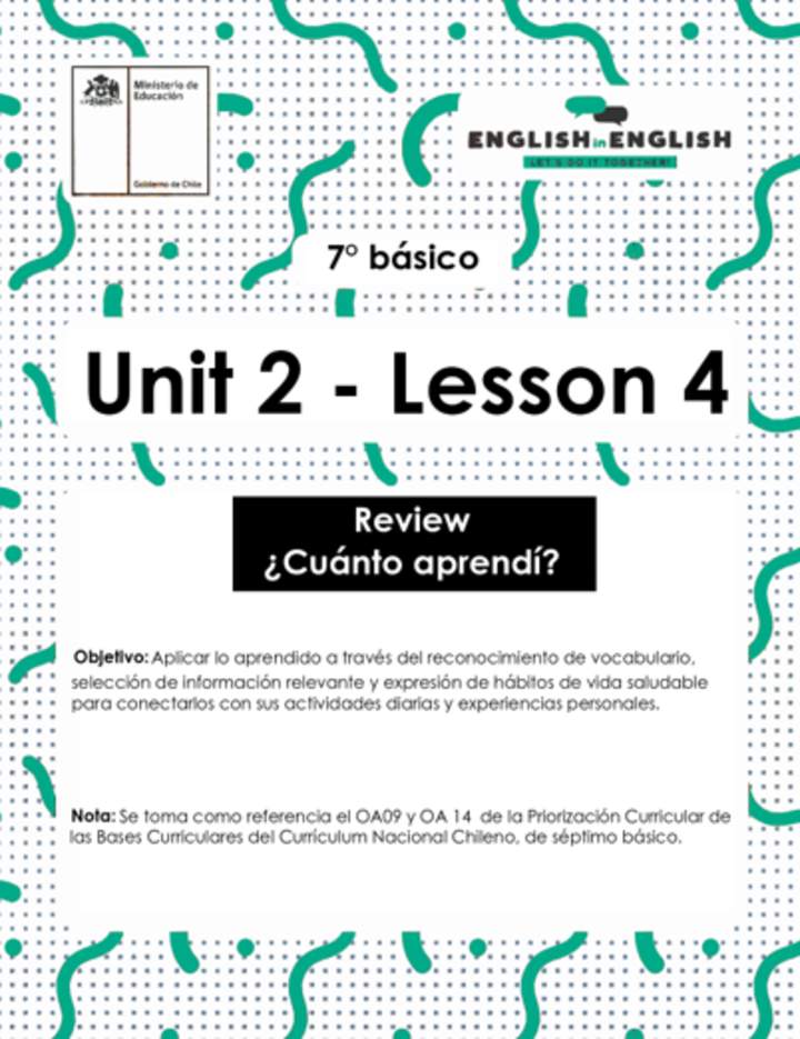 Actividades: 7° Básico Unidad 2 - Lesson 4