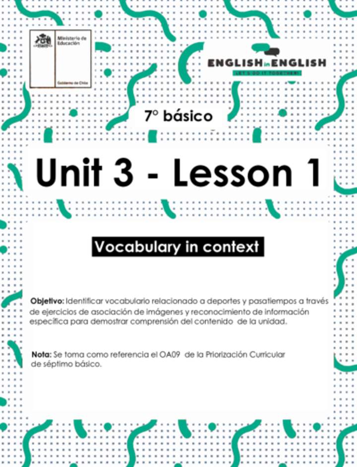 Actividades: 7° Básico Unidad 3 - Lesson 1