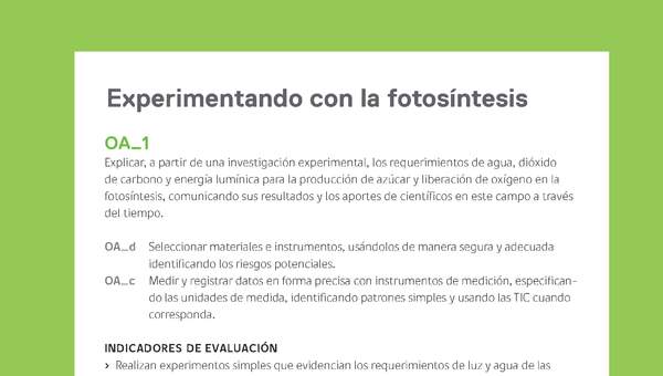 Ejemplo Evaluación Programas - OA01 - Experimentando con la fotosíntesis