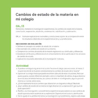 Ejemplo Evaluación Programas - OA13 - Cambios de estado de la materia en mi colegio Ejemplo Evaluación Programas - OA13 - Cambios de estado de la materia en mi colegio
