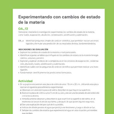 Ejemplo Evaluación Programas - OA13 - Experimentando con cambios de estado de la materia Ejemplo Evaluación Programas - OA13 - Experimentando con cambios de estado de la materia