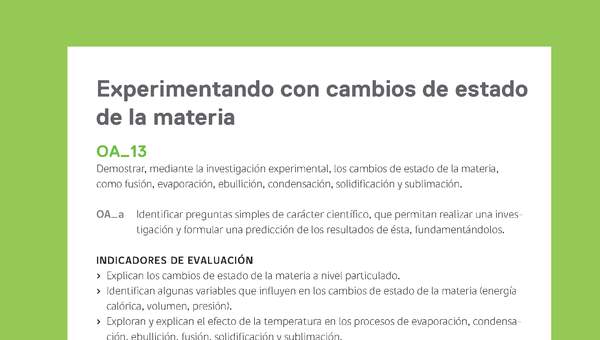 Ejemplo Evaluación Programas - OA13 - Experimentando con cambios de estado de la materia