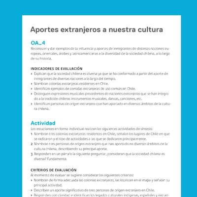 Ejemplo Evaluación Programas - OA04 - Aportes extranjeros a nuestra cultura