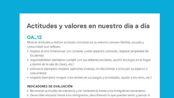 Ejemplo Evaluación Programas - OA12 - Actitudes y valores en nuestro día a día