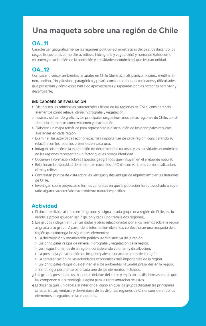Ejemplo Evaluación Programas - OA11 - OA12 - Una maqueta sobre una región de Chile