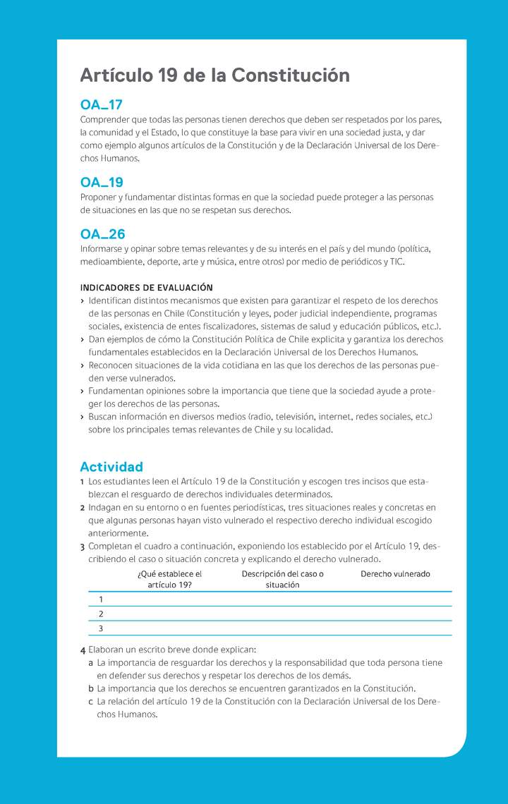 Ejemplo Evaluación Programas - OA17 - OA19 - OA26 - Artículo 19 de la Constitución