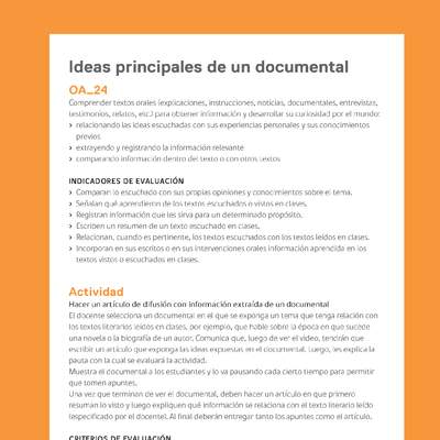 Ejemplo Evaluación Programas - OA24 - Ideas principales de un documental Ejemplo Evaluación Programas - OA24 - Ideas principales de un documental