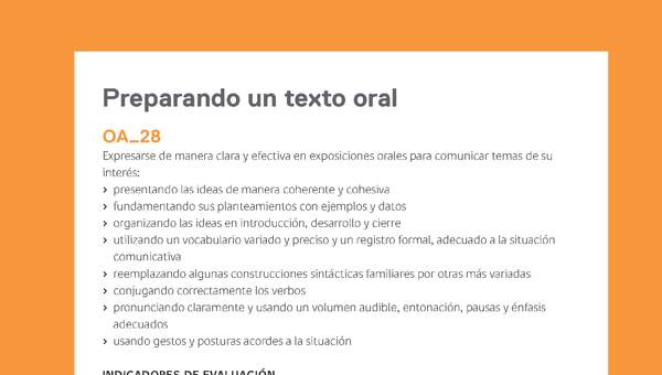 Ejemplo Evaluación Programas - OA28 - Preparando un texto oral