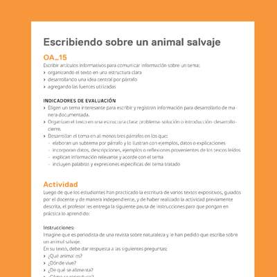 Ejemplo Evaluación Programas - OA15 - Escribiendo sobre un animal salvaje Ejemplo Evaluación Programas - OA15 - Escribiendo sobre un animal salvaje