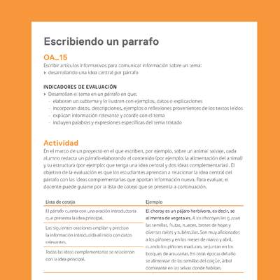 Ejemplo Evaluación Programas - OA15 - Escribiendo un parrafo Ejemplo Evaluación Programas - OA15 - Escribiendo un parrafo
