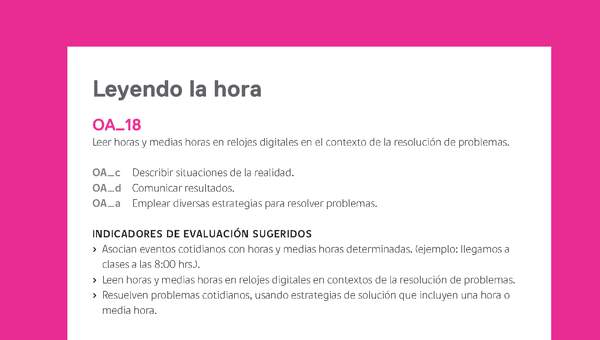 Ejemplo Evaluación Programas - OA18 - Leyendo la hora