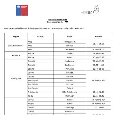 Horarios transmisión de audiocuentos en Radio Trampolín FM