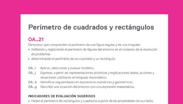 Evaluación Programas - MA03 OA21 - U2 - Perímetro de cuadrados y rectángulos