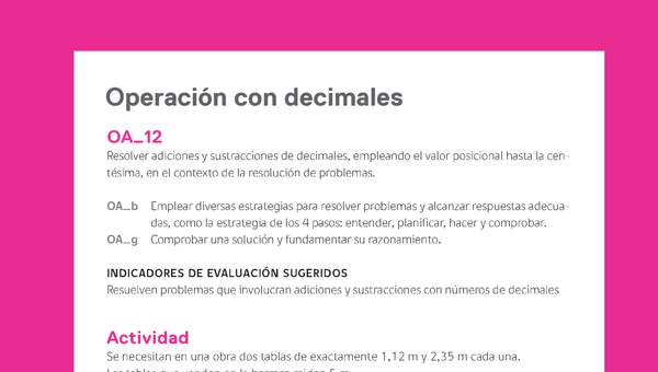 Evaluación Programas - MA04 OA08 - U3 - Operación con decimales