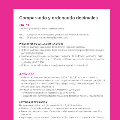Evaluación Programas - MA05 OA11 - U3 - Comparando y ordenando decimales Evaluación Programas - MA05 OA11 - U3 - Comparando y ordenando decimales