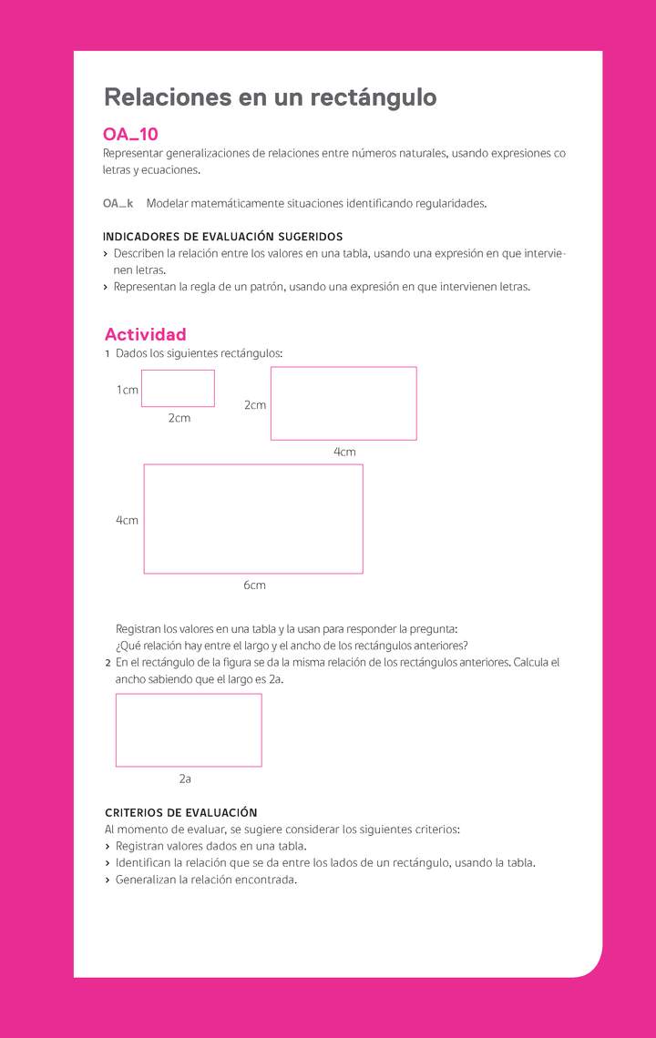 Evaluación Programas - MA06 OA10 - U2 - Relaciones en un rectángulo