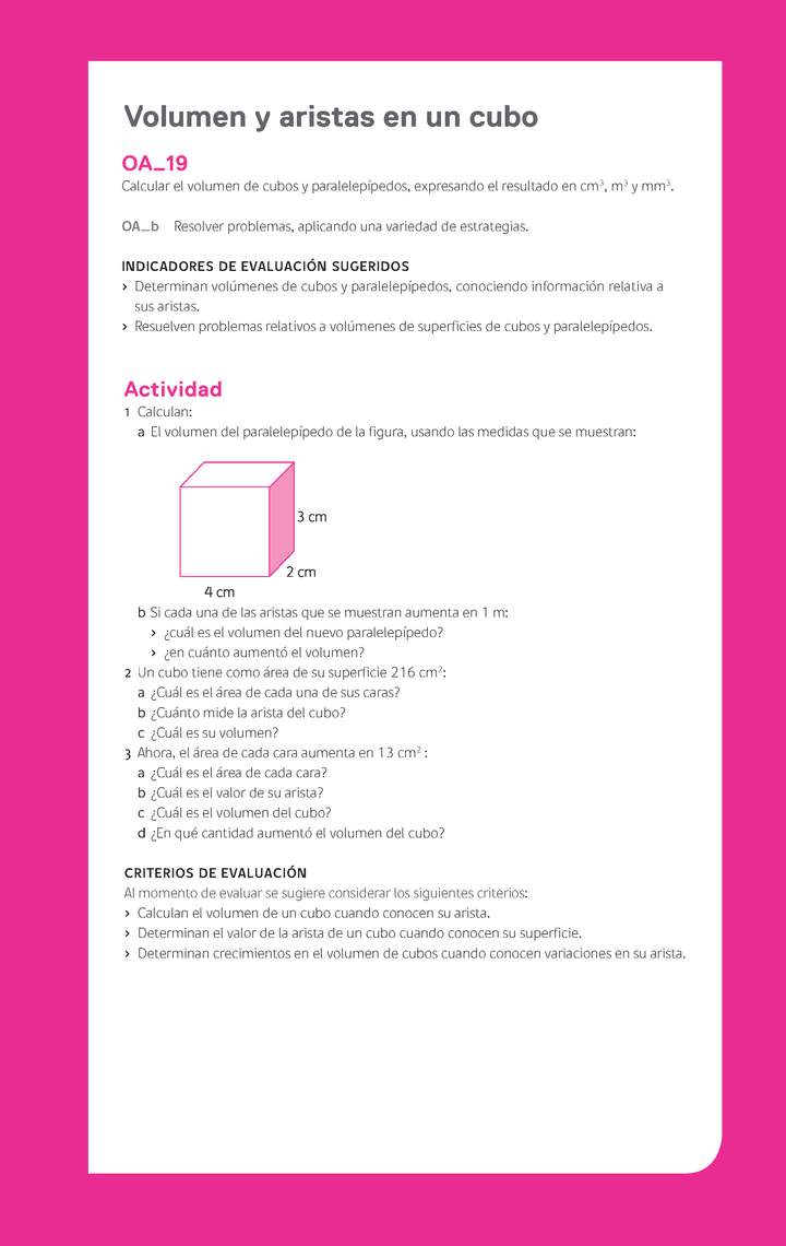 Evaluación Programas - MA06 OA19 - U3 - Volumen y aristas en un cubo