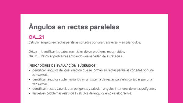 Evaluación Programas - MA06 OA21 - U3 - Ángulos en rectas paralelas