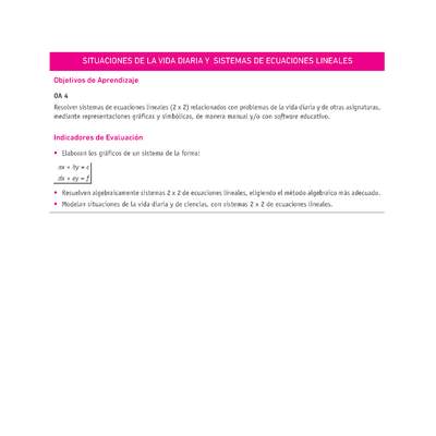 Evaluación Programas - MA1M OA04 - U2 - SITUACIONES DE LA VIDA DIARIA Y  SISTEMAS DE ECUACIONES LINEALES