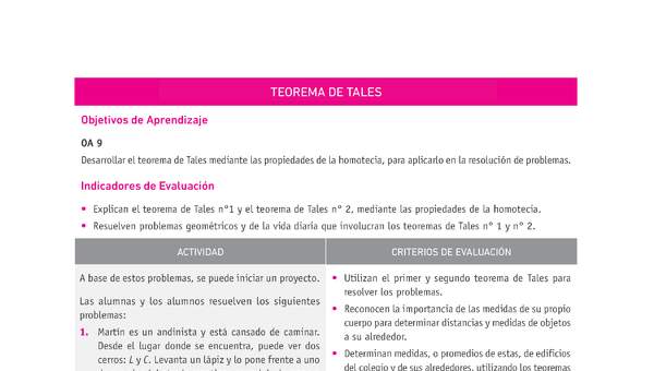 Evaluación Programas - MA1M OA09 - U3 - TEOREMA DE TALES