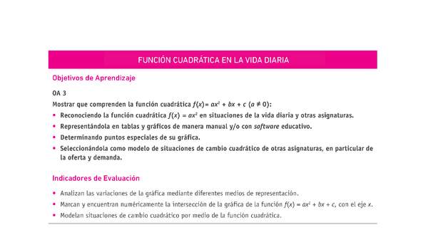 Evaluación Programas - MA2M OA03 - U2 - FUNCIÓN CUADRÁTICA EN LA VIDA DIARIA