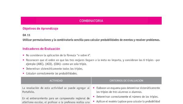 Evaluación Programas - MA2M OA11 - U4 - COMBINATORIA