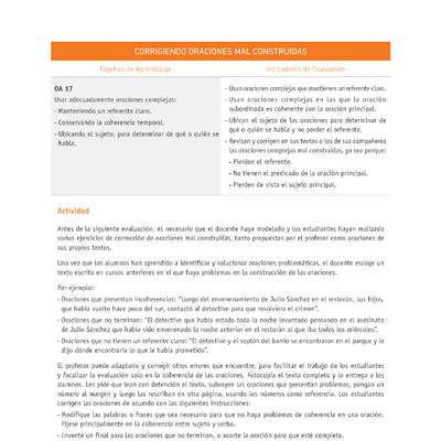 Evaluación Programas - LE08 OA17 - U3 - CORRIGIENDO ORACIONES MAL CONSTRUIDAS